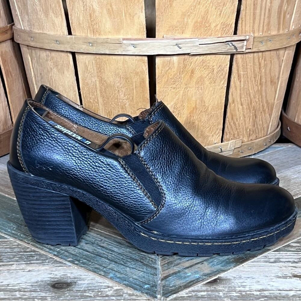BOC Kimy Black Leather Chunky Heel Slip-On Bootie Loafers Shoes Womens Size 8.5
